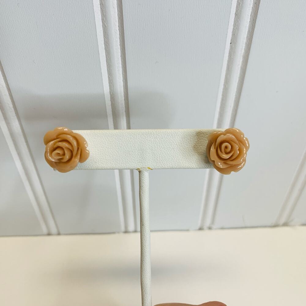 Blush Pink Rose 3D Post Earrings .5" diameter